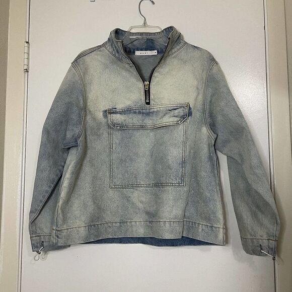 MNML men denim half zip pullover jacket with kangaroo pocket size XS - Picture 3 of 6